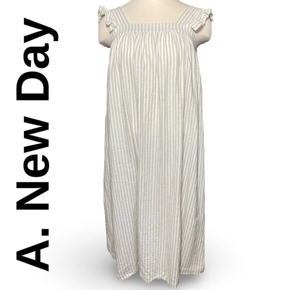 A. NEW DAY Linen/Rayon Blend, Ruffled Strap, Midi Dress, Pockets, Size XXL - Picture 1 of 11